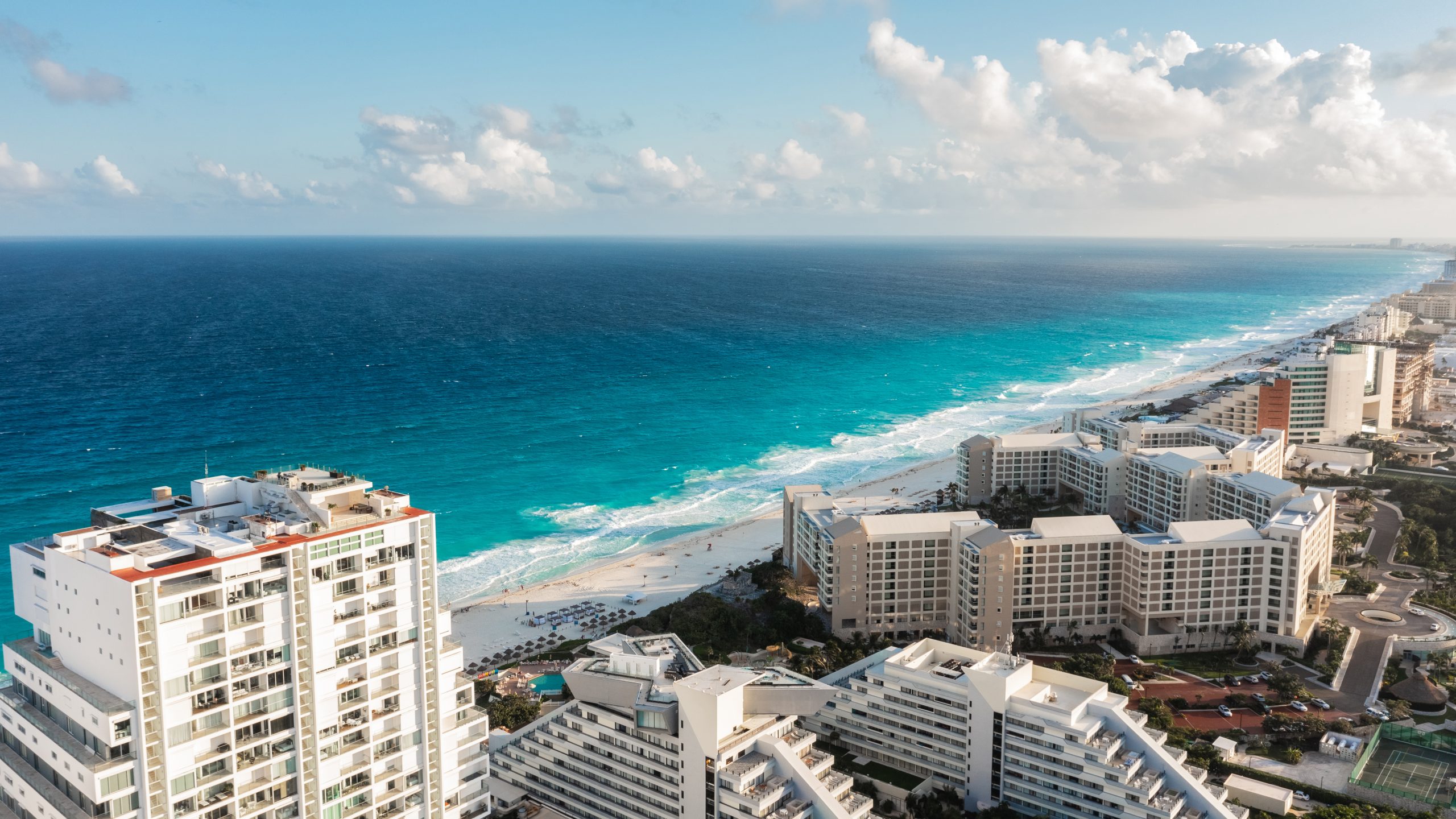 Aerial view of resort area in Cancun